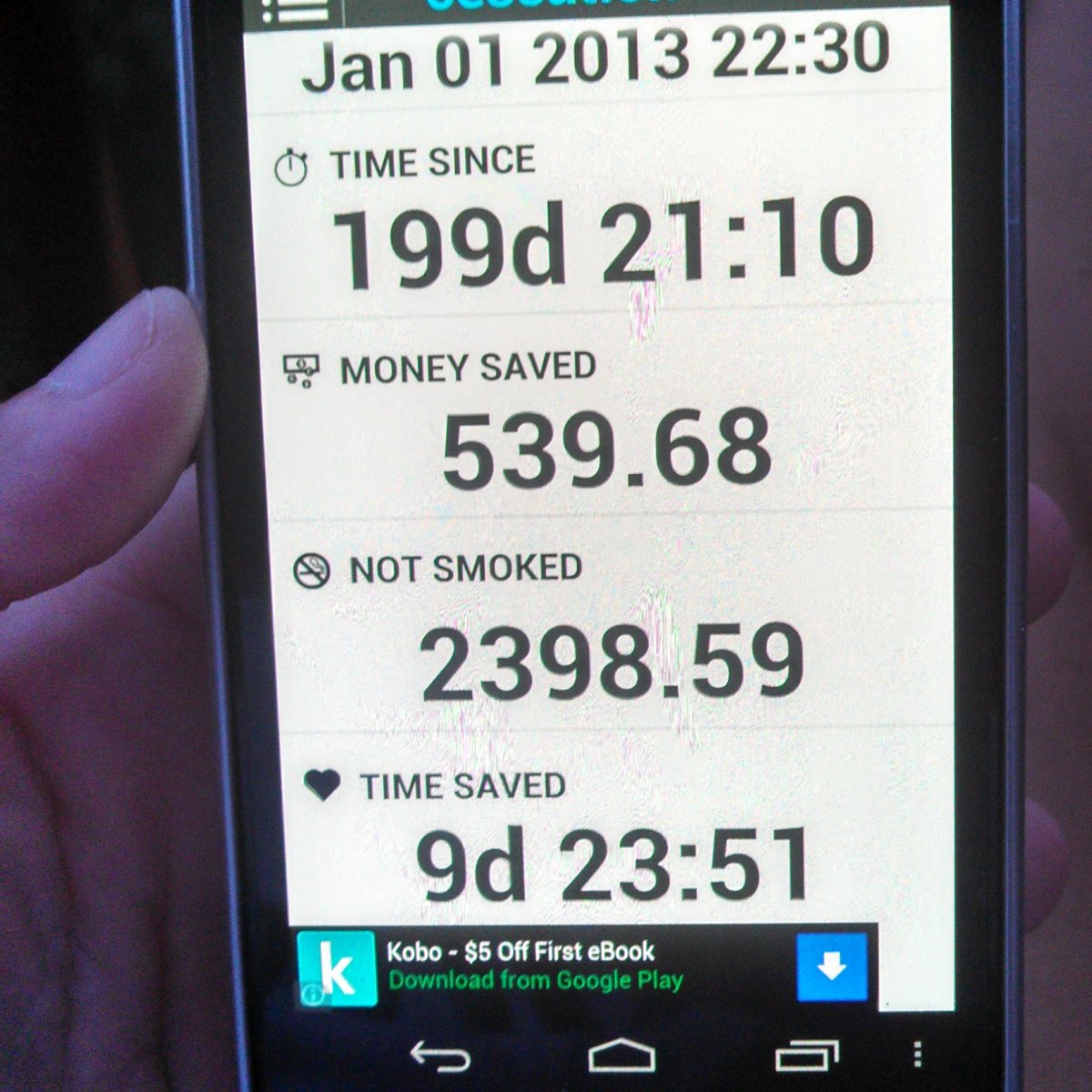 phone app showing quit smoking stats