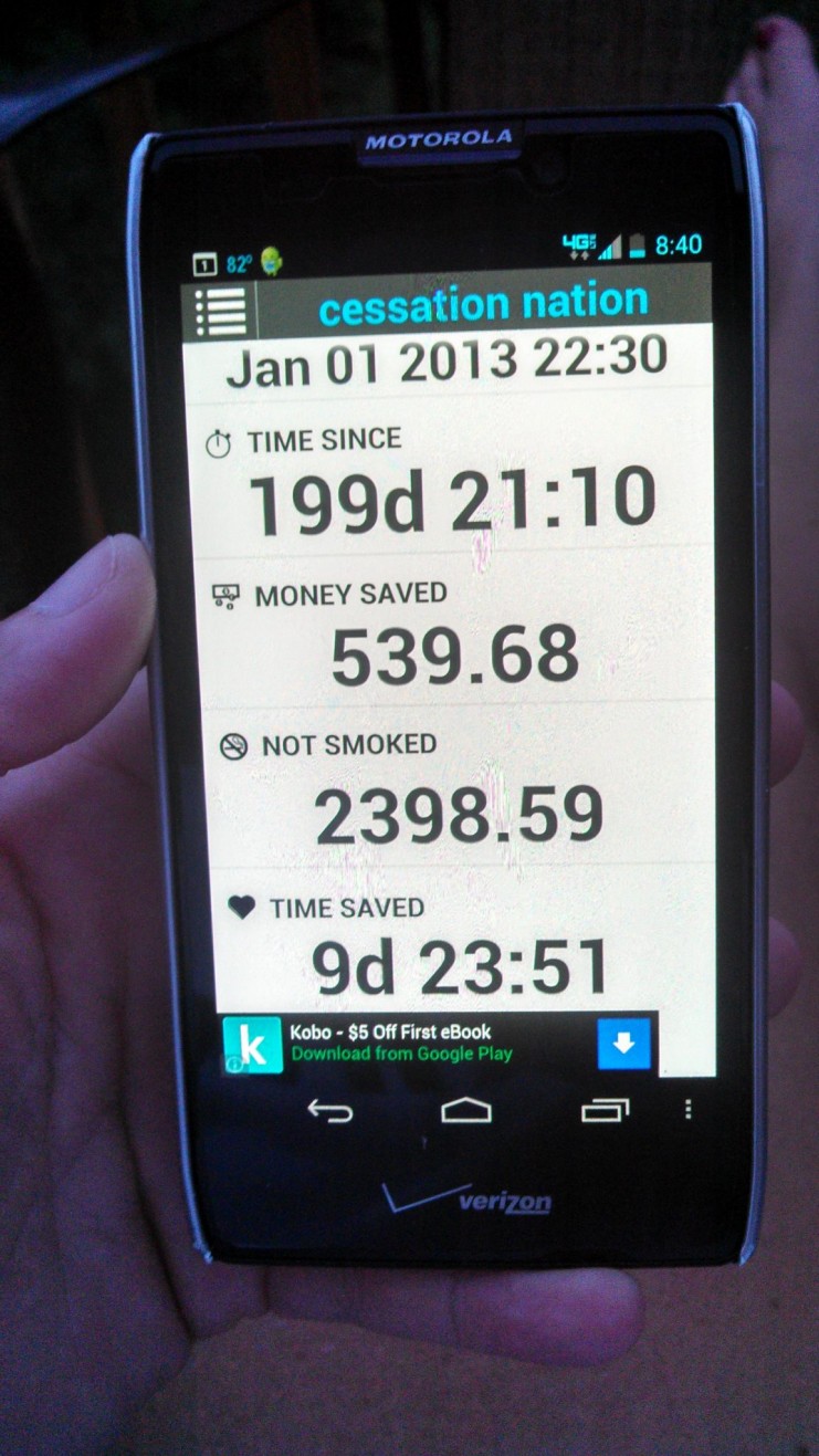 phone app showing quit smoking stats
