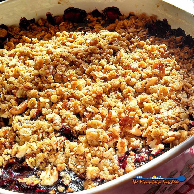 Celebrate your favorite summer berry with this blueberry crisp. Warm tart blueberries topped with a pecan cinnamon and oat topping. | TheMountainKitchen.com