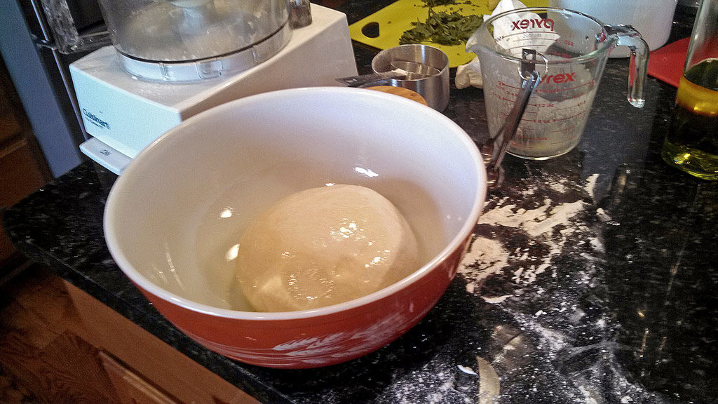 greased dough ball in bowl