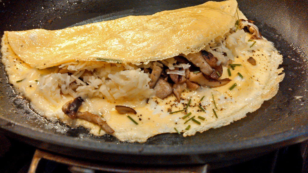 shiitake mushroom omelette in pan