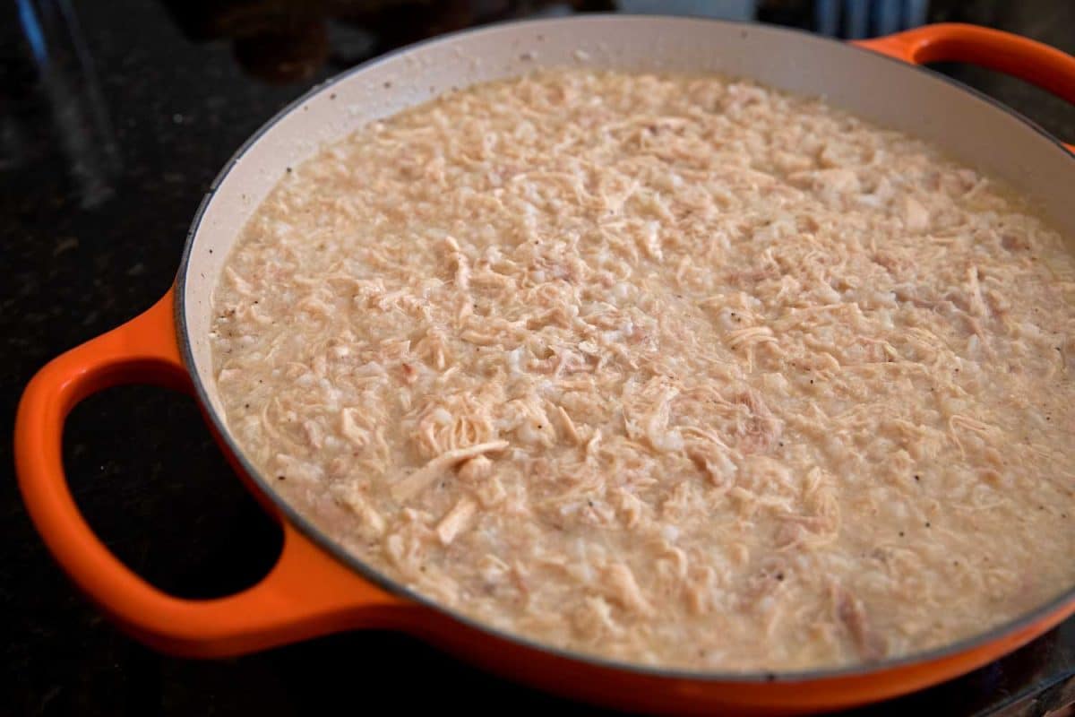 chicken and rice in casserole dish