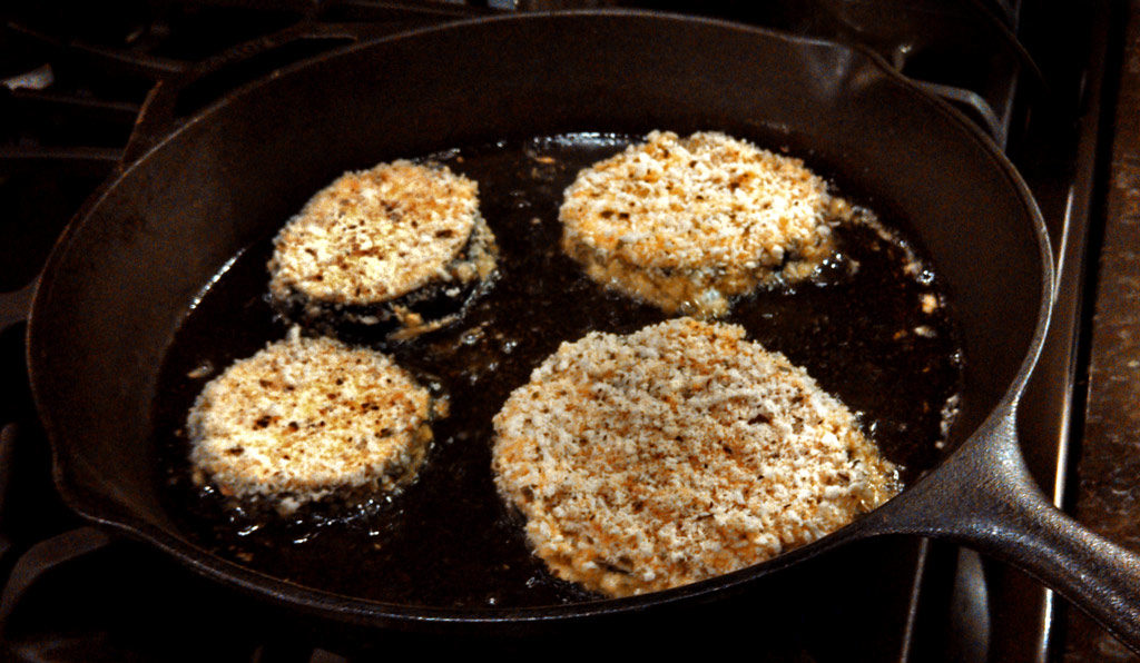 frying eggplant in pan