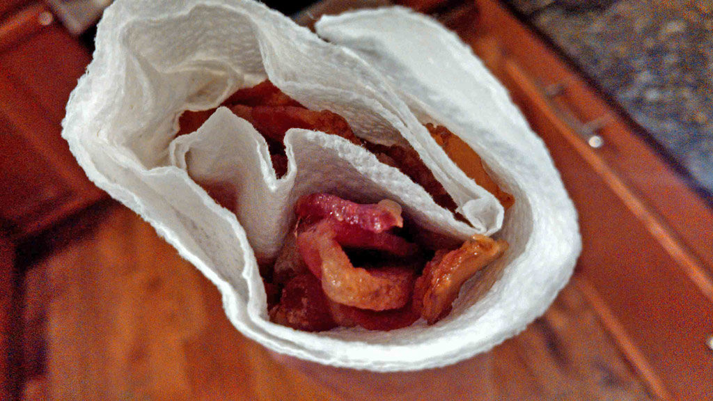 bacon rolled up in paper towel