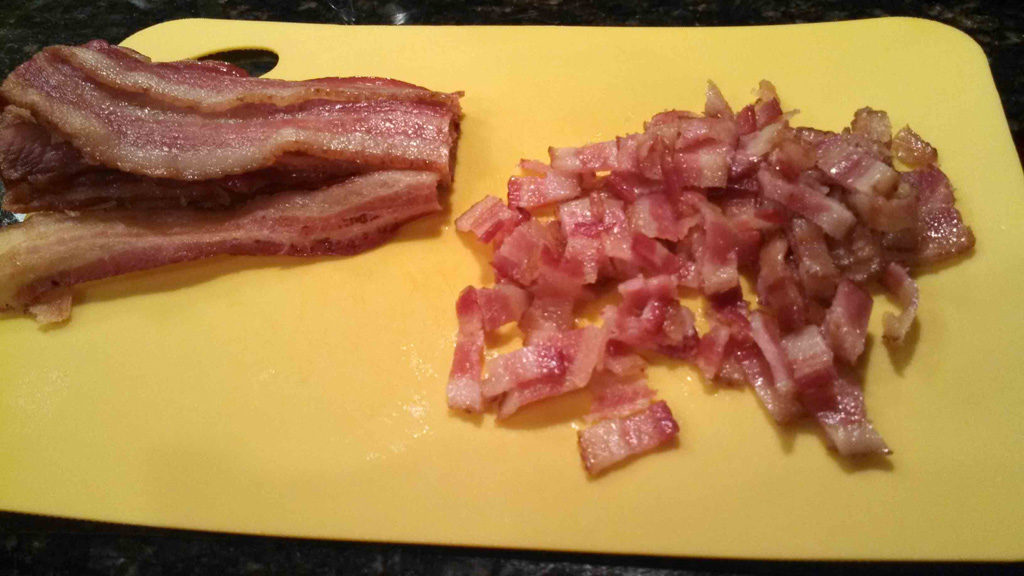 chopped bacon on cutting board