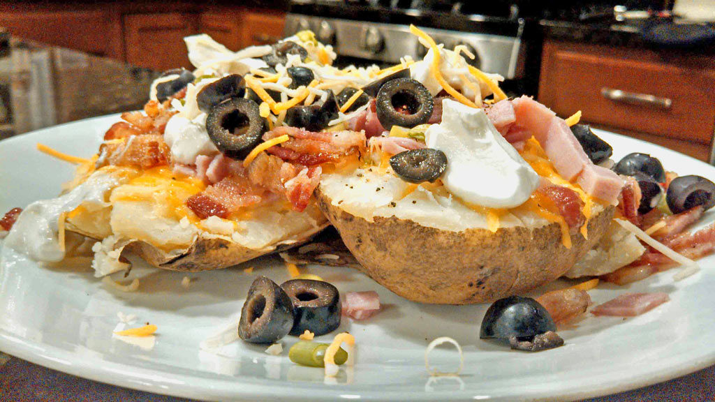 bacon on top of loaded baked potato