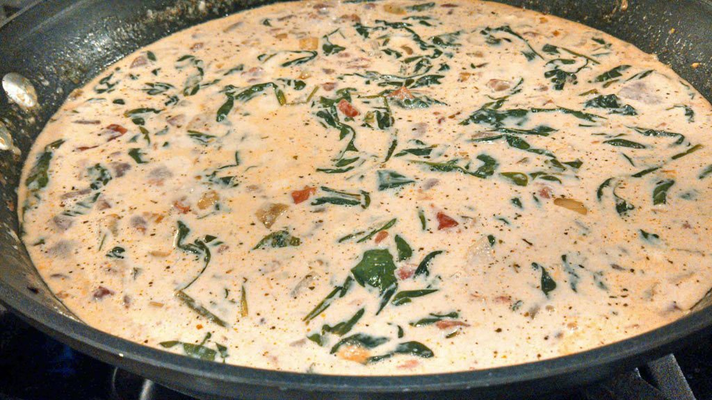 cream sauce in a skillet