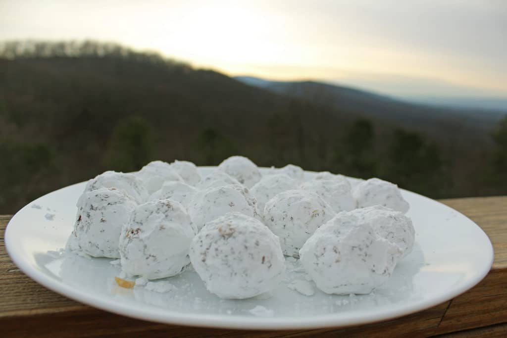 date nut balls with mountain sunset