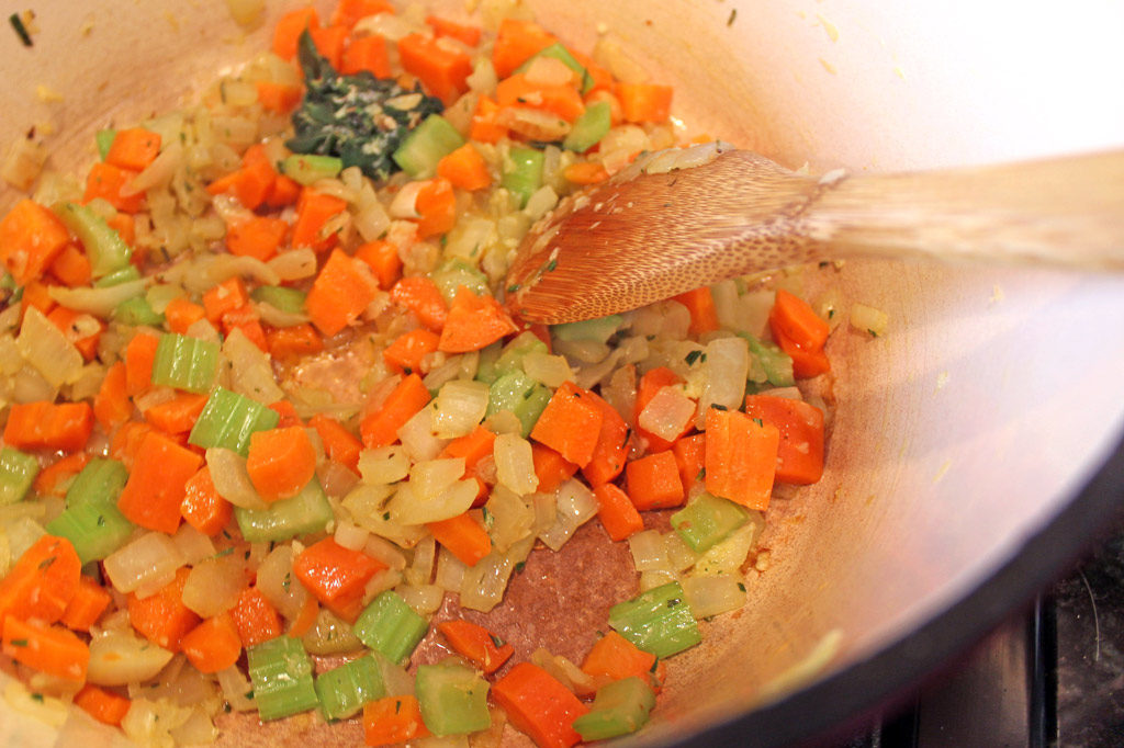 chopped veggies in pot