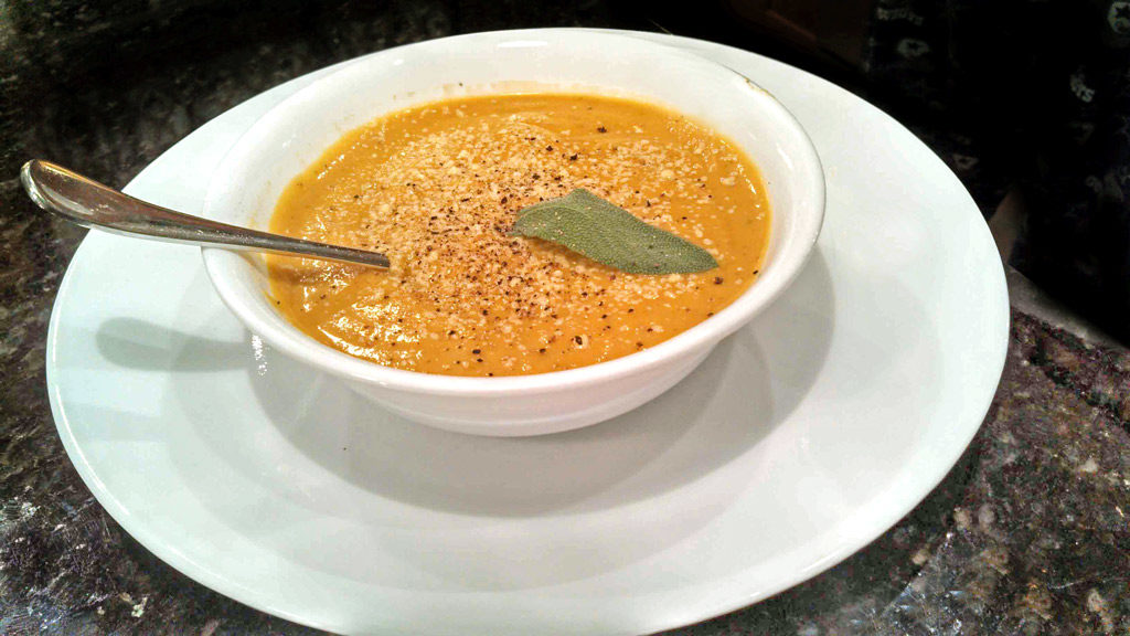 Farmhouse butternut squash soup in bowl ready to eat