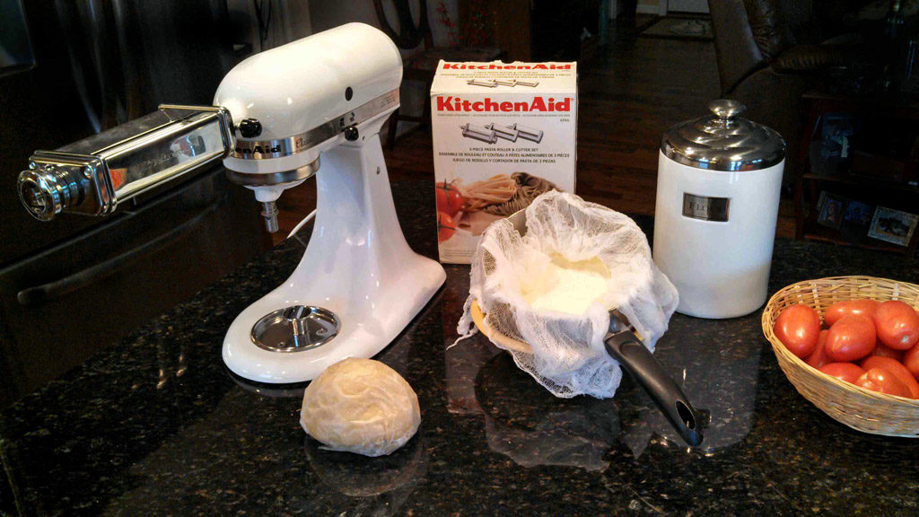 equipment and ingredients to make homemade ravioli
