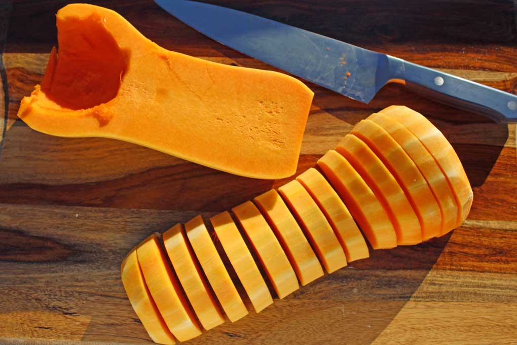 half squash cut into discs