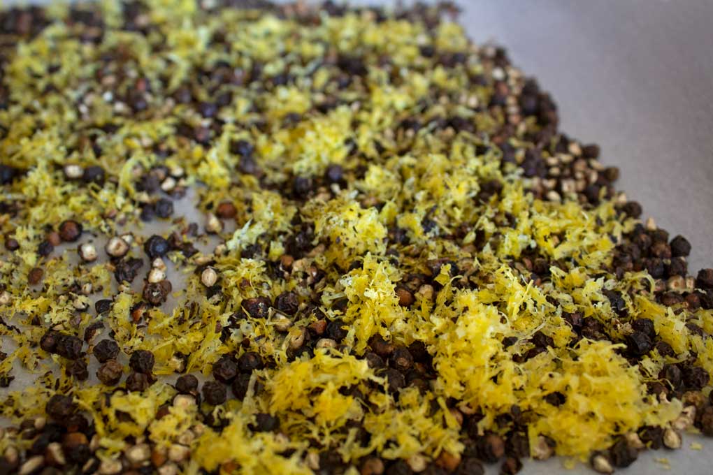 lemon zest and peppercorns