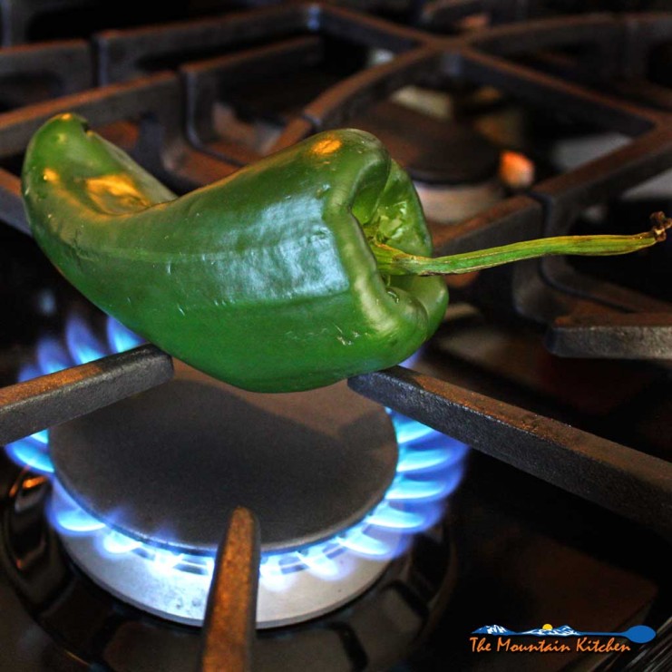 roasting poblano over open flame