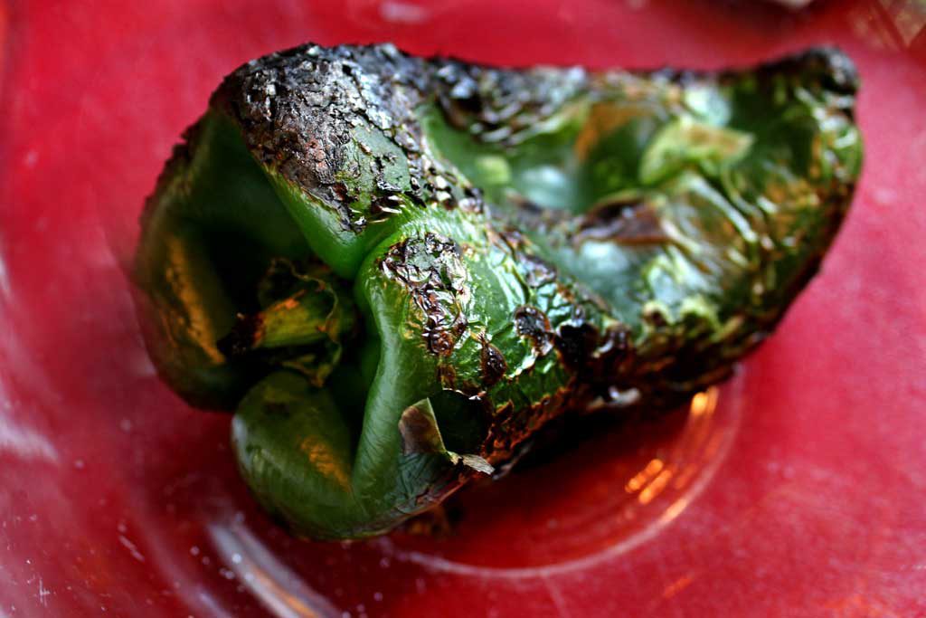 charred poblano in bowl