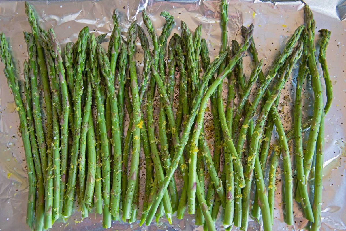 seasoned asparagus sprinkled with lemon zest