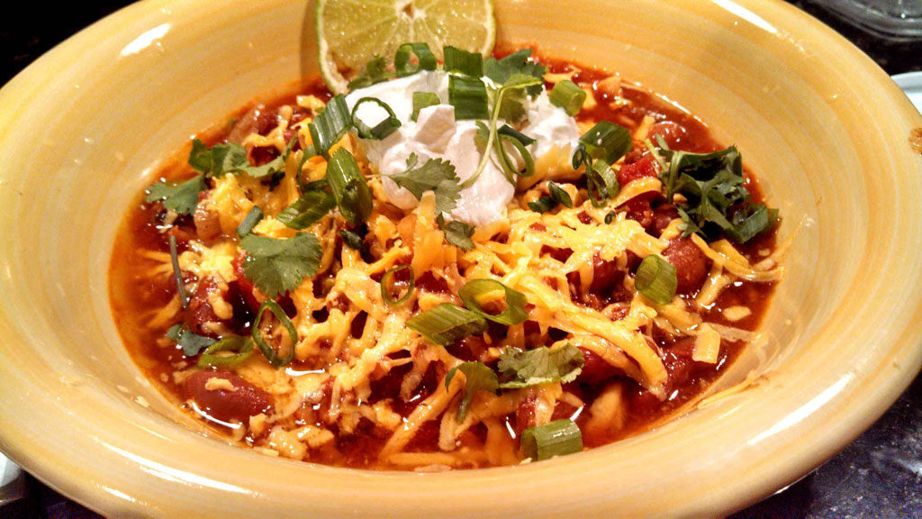spicy chili in bowl ready to eat