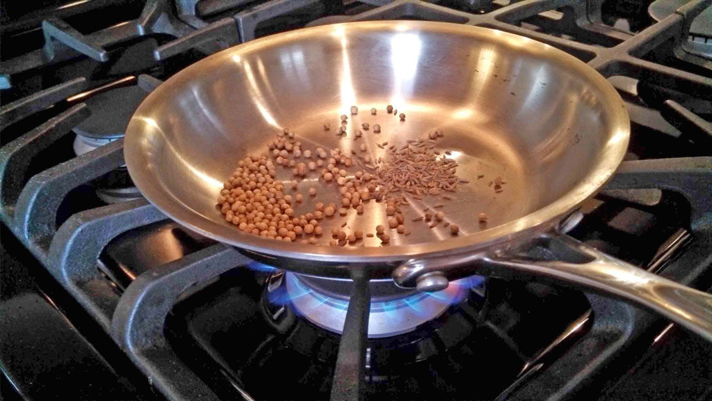 toasting coriander seeds