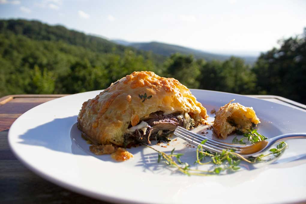 mushroom wellington with mountain view
