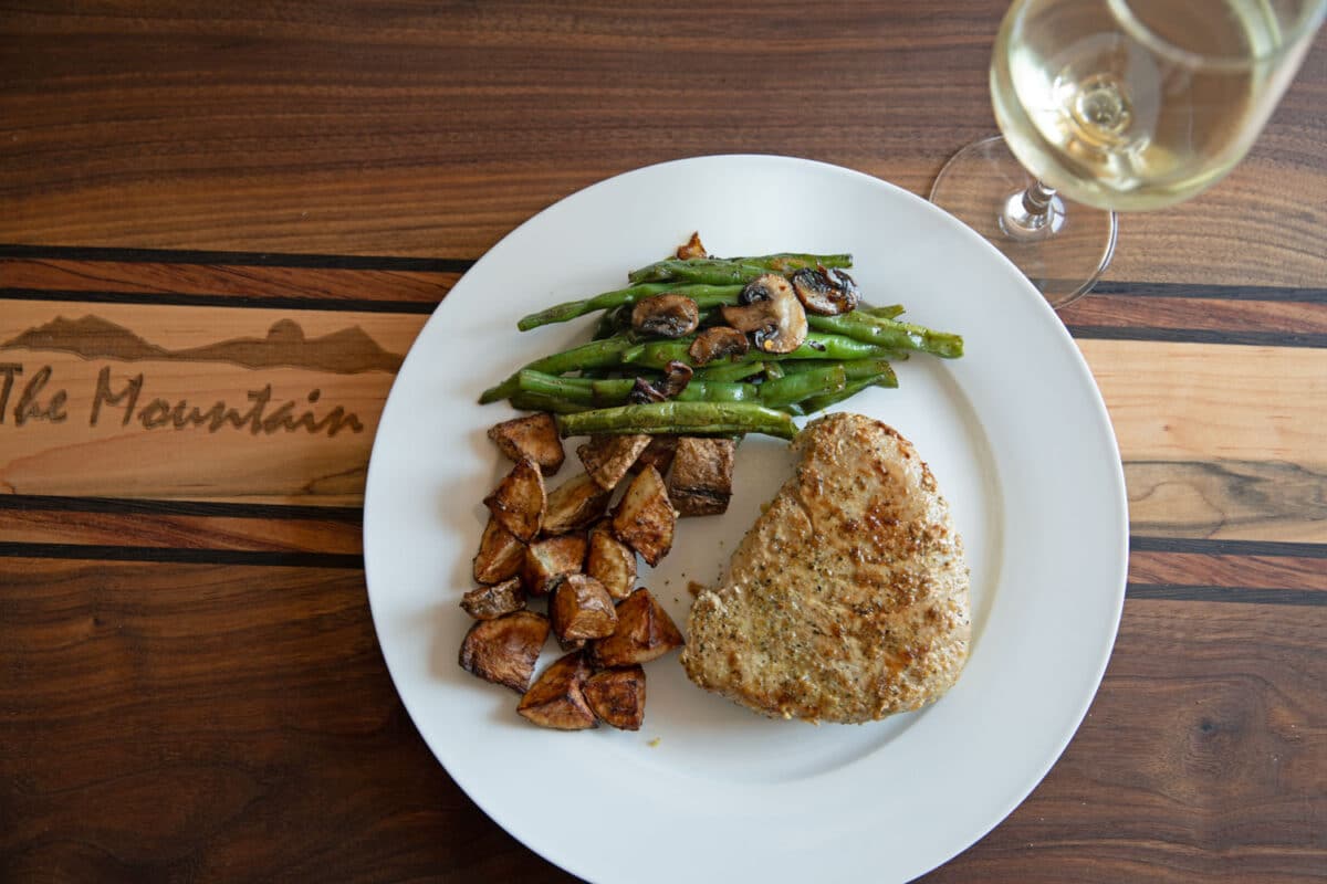 tuna dinner served with wine