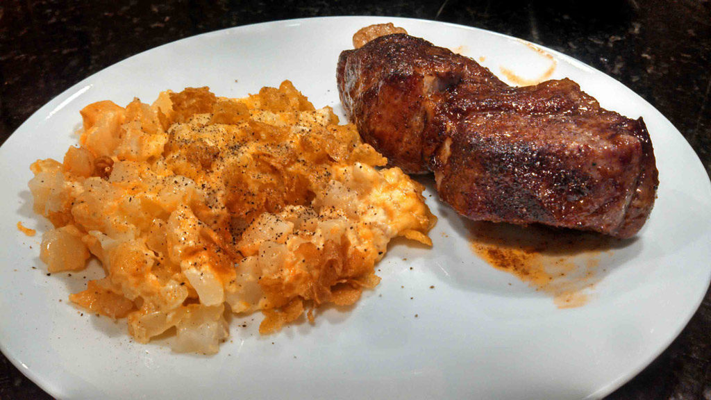 Hash Brown Potato Casserole served with pork
