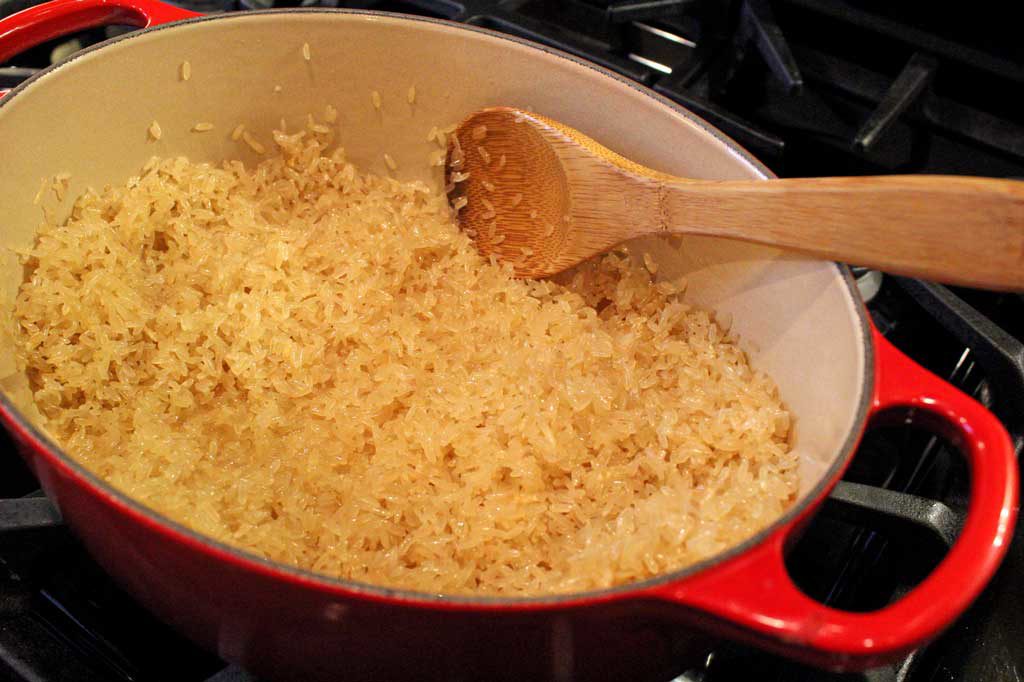 rice cooking in pot