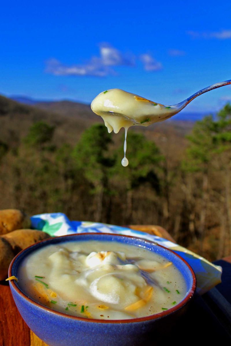 Irish potato soup with mountain view