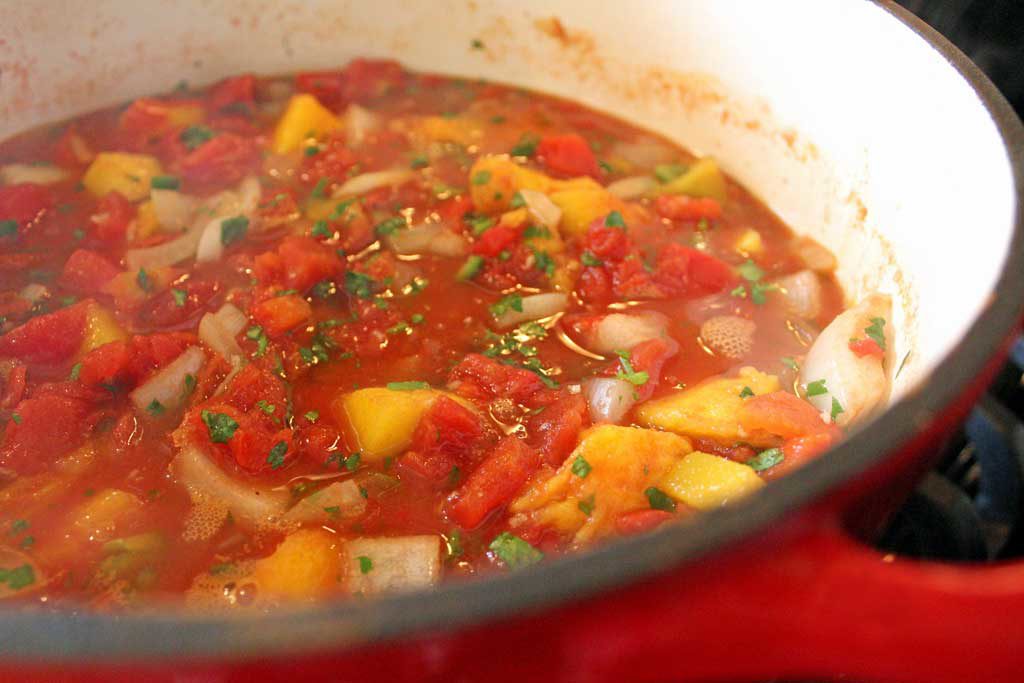 simmering pot of salsa