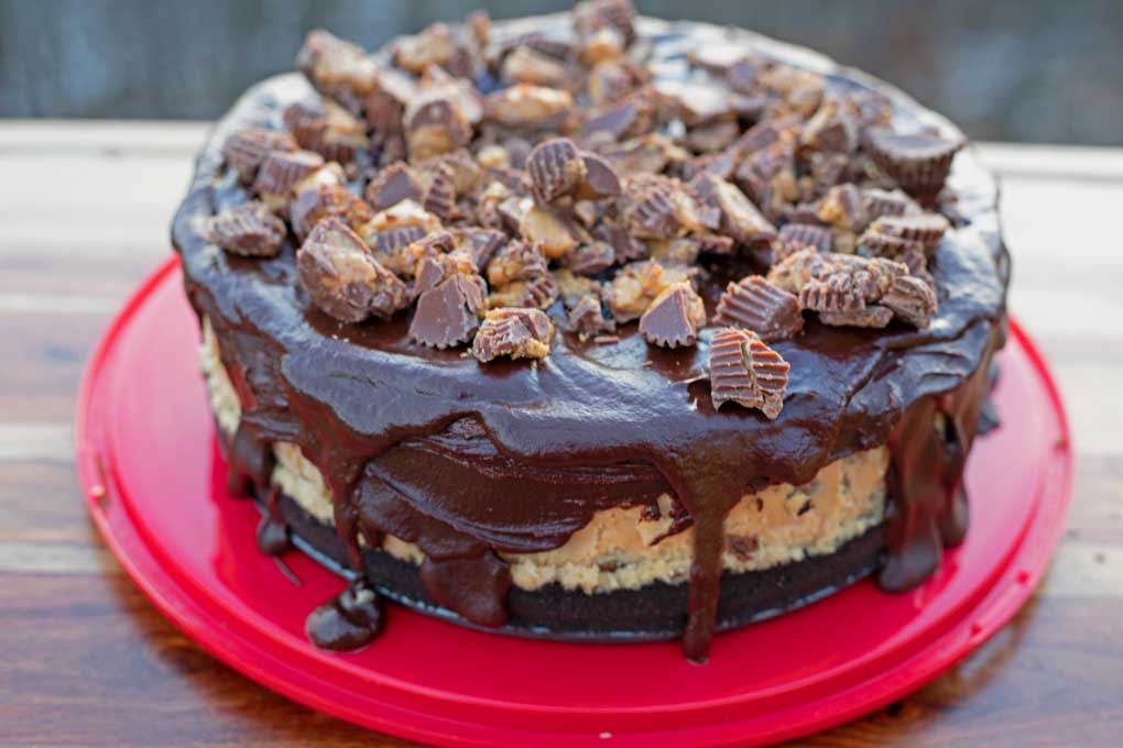 Reese's Cheesecake on platter ready to eat