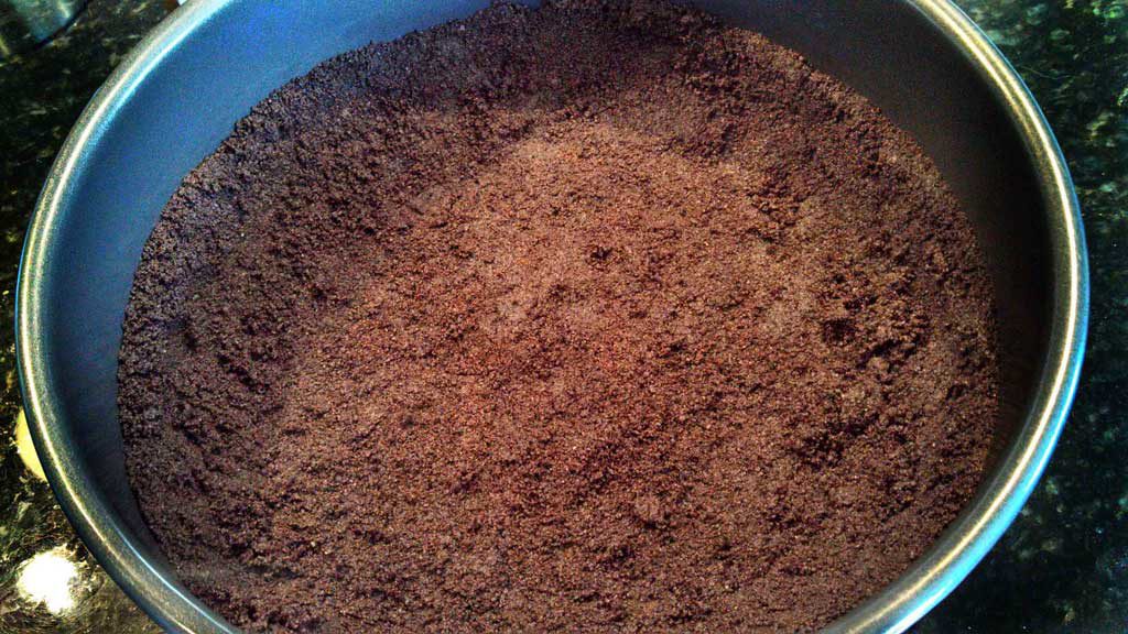 cookie crumbs in bottom of spring form pan