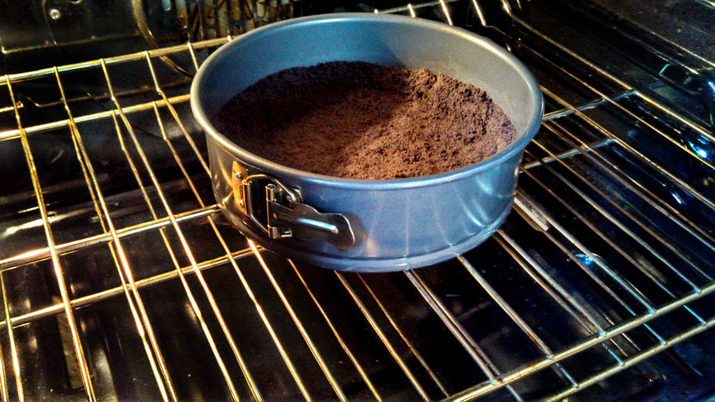 cookie crumb crust baking in oven