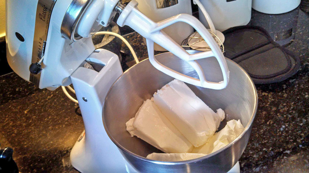 cream cheese in electric mixer