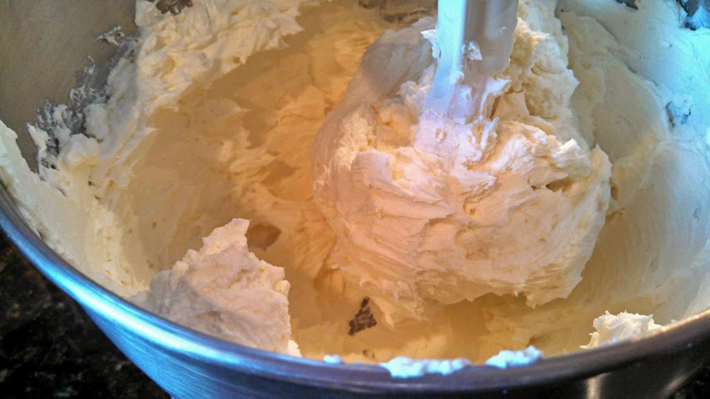 cheesecake batter in mixing bowl