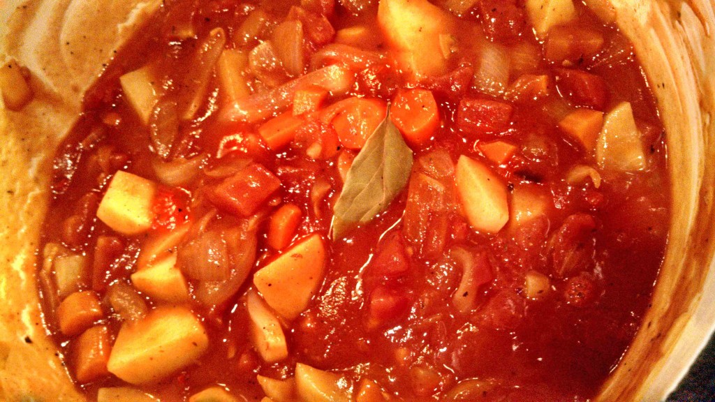 tomato sauce and vegetables in pot