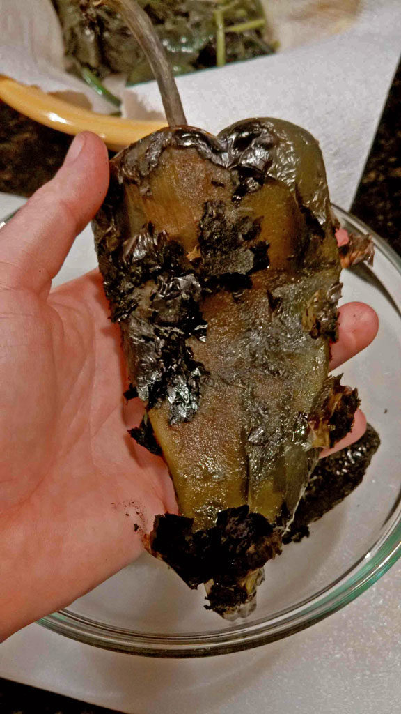 charred skin from oven-roasting poblano