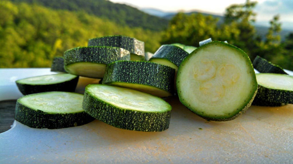 sliced zucchini with mountain view