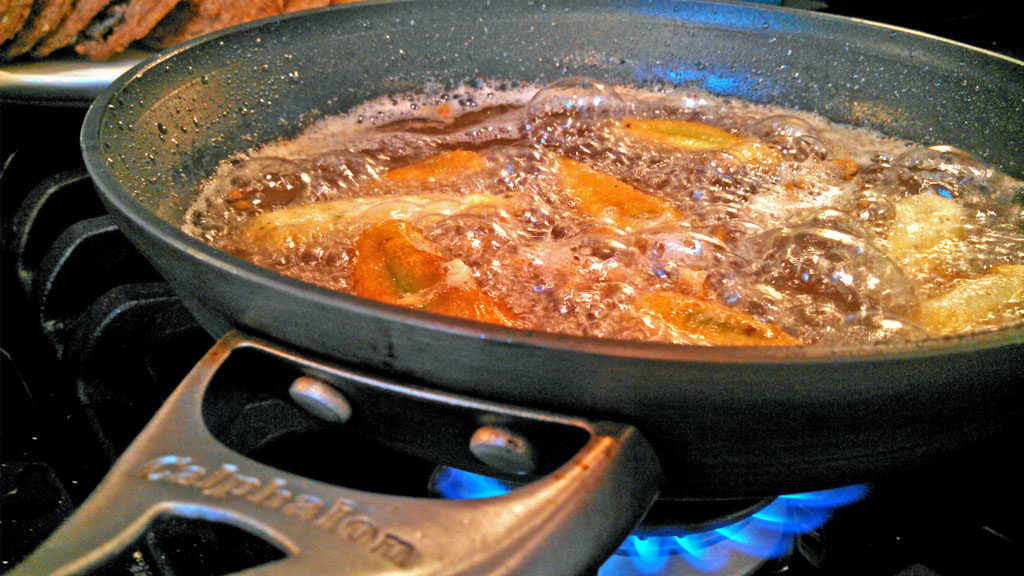 okra frying in skillet