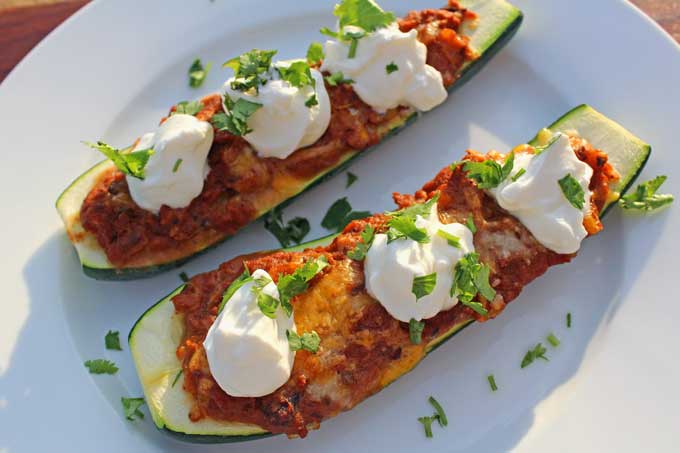 prepared meatless Mexican zucchini boats on plate