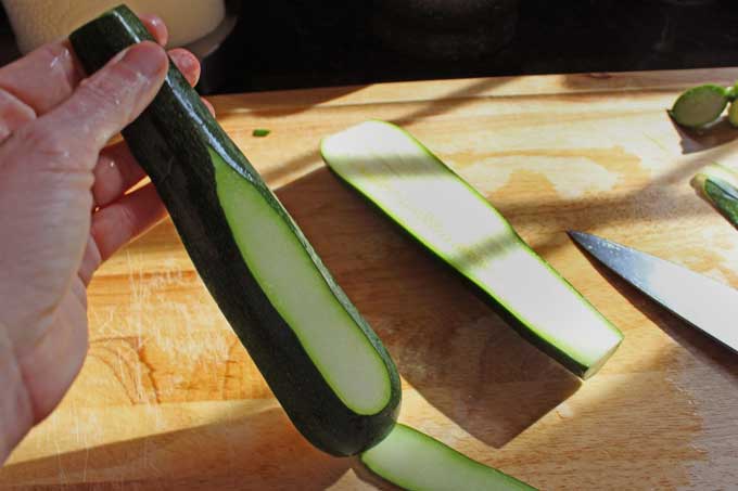 sliced bottom of zucchini