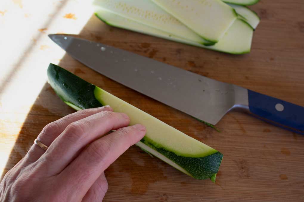 slicing zucchini
