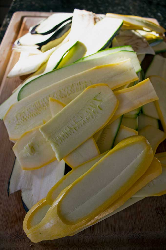 slices of eggplant, squash and zucchini