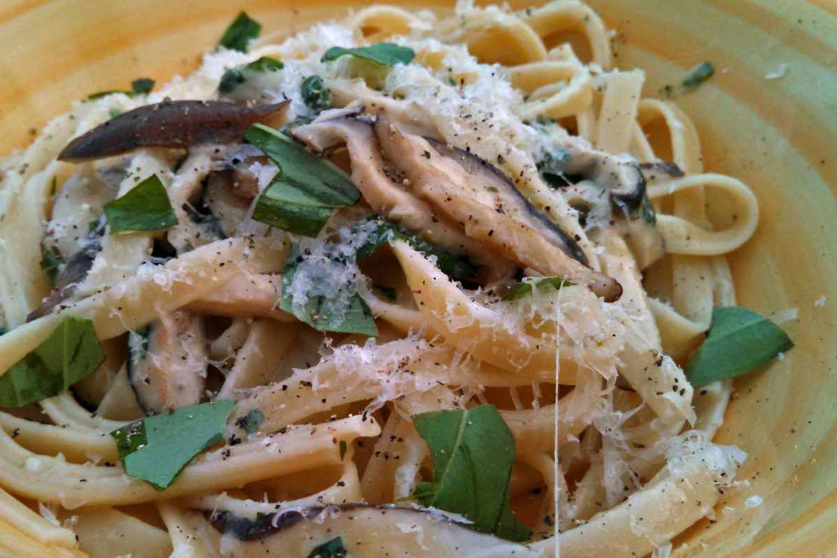 bowl of shiitake mushroom pasta