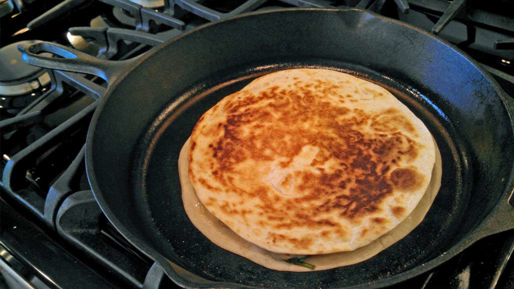 crispy quesadilla in pan