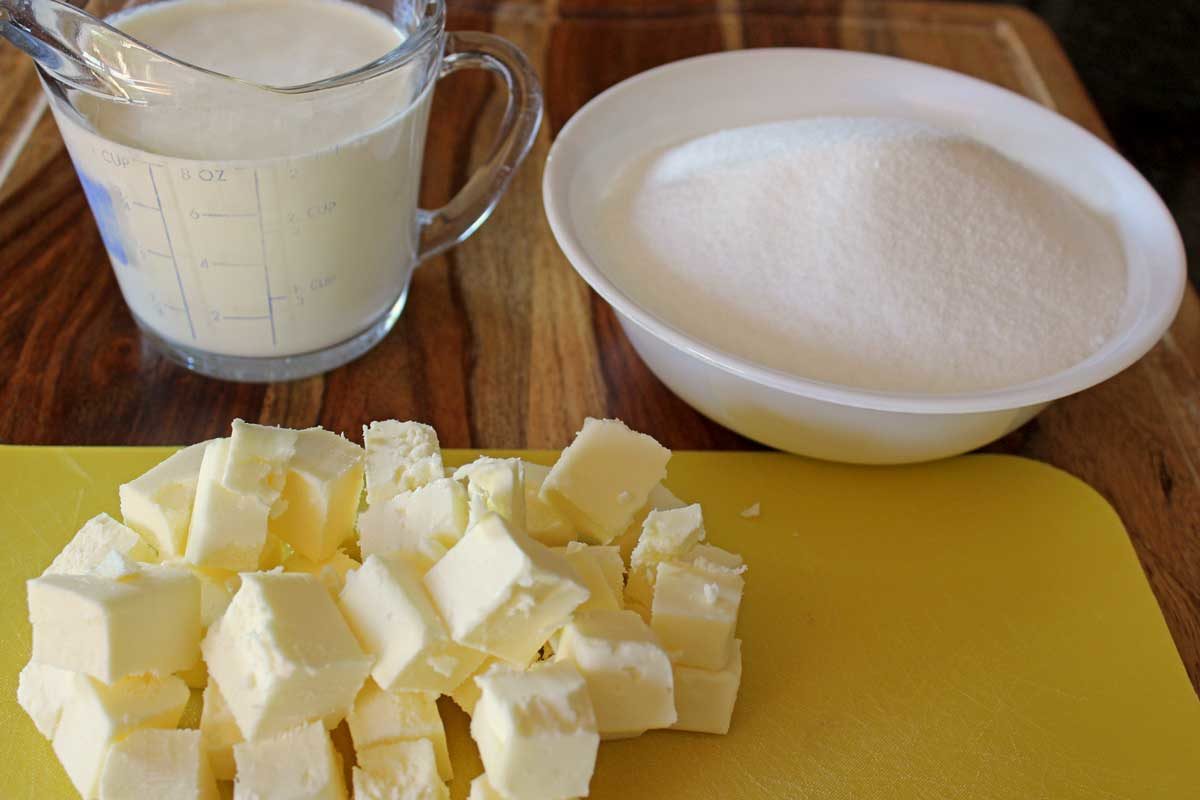 measured butter, heavy cream and sugar to make caramel sauce