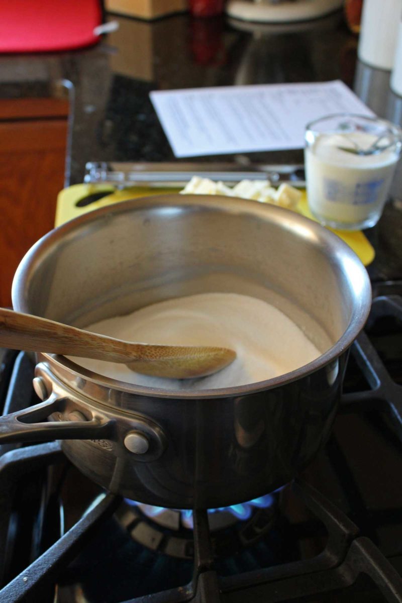 heating sugar in saucepan