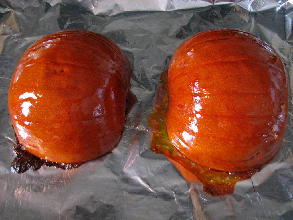 sliced and oiled pumpkin
