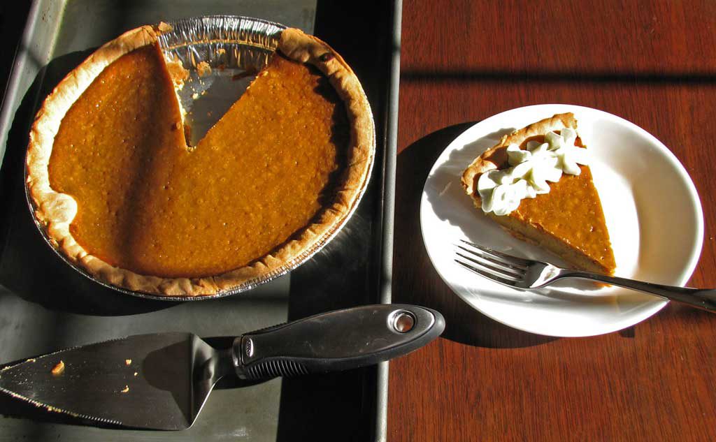 pumpkin pie slice on plate