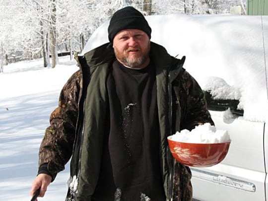 David with a bowl full of snow for snow cream
