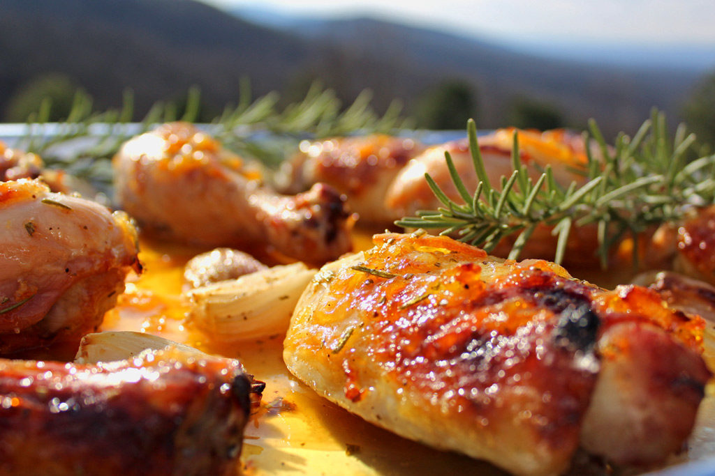 Orange marmalade chicken on a sheet pan ready to eat
