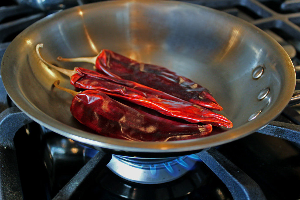 chilies in a pan